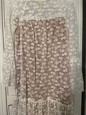 Michael Michael Kors Lace Dress Cream Floral Boho Sheer Overlay Size S
